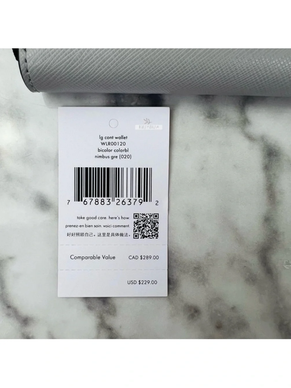 Kate Spade Two-Tone Gray and White Zip-Around Wallet